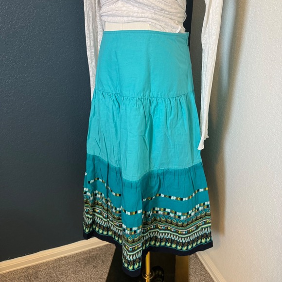 Sag Harbor Dresses & Skirts - Vintage Boho Beaded Tiered Midi Skirt Sag Harbor Size 12 Turquoise Teal